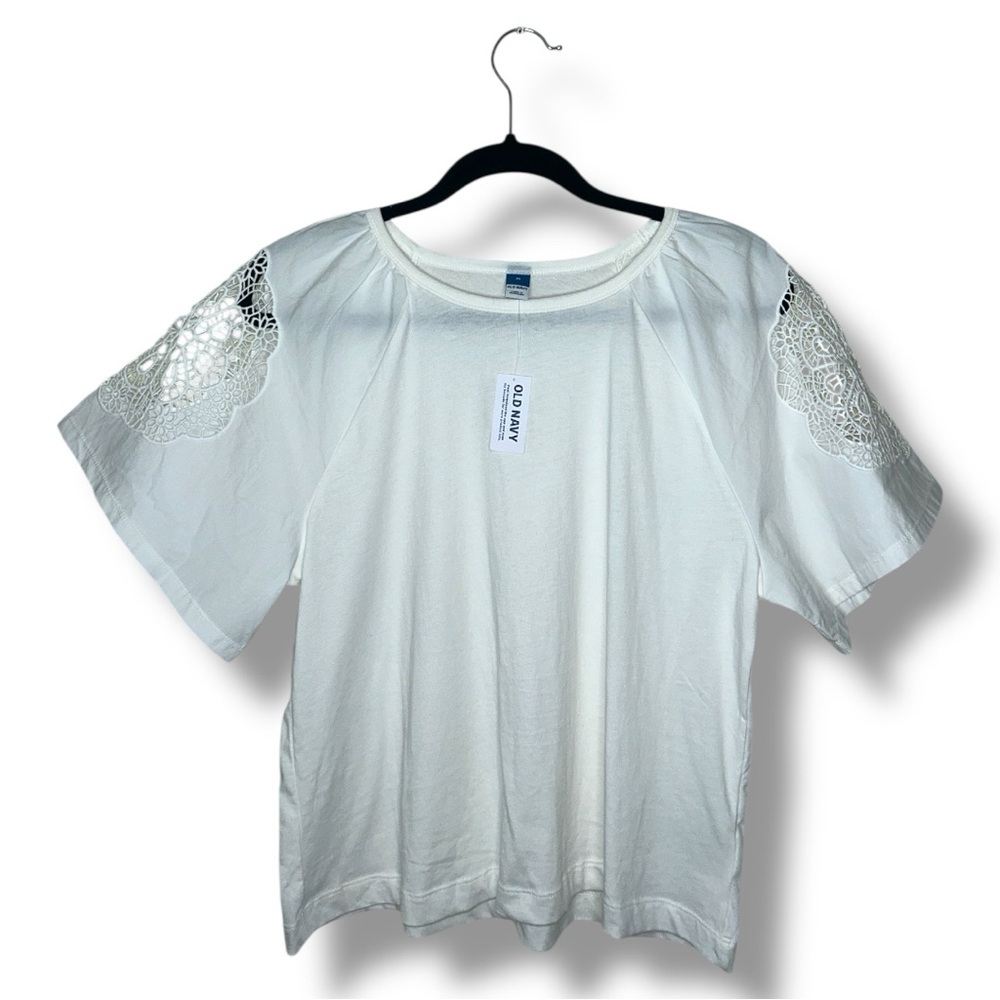 Old Navy | White Lace Sleeve Top- Size M